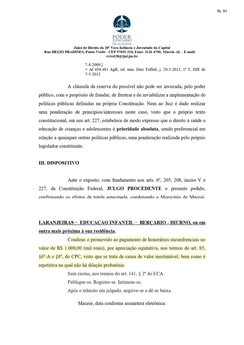 Decisão judicial favorável anonimizada do estado de Alagoas
