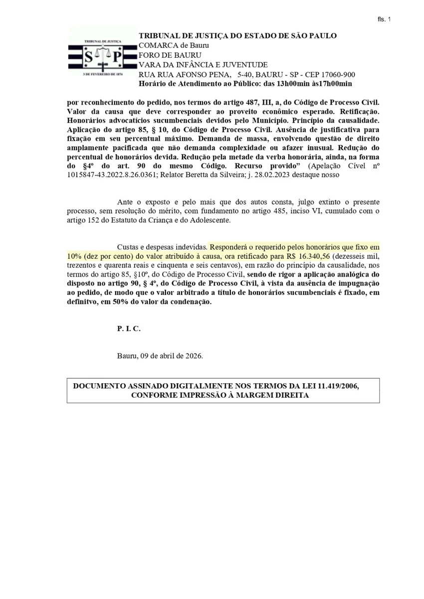 Decisão judicial favorável anonimizada do estado de São Paulo