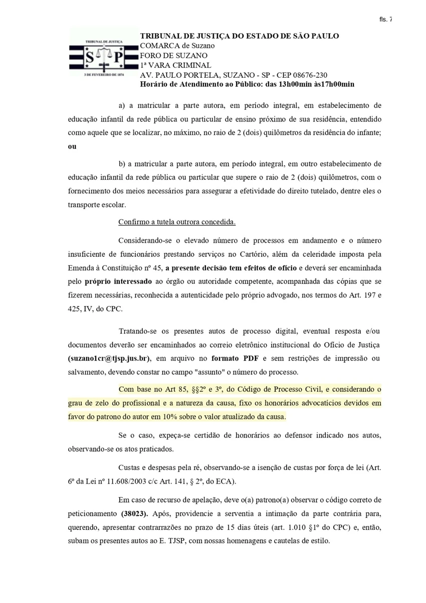 Decisão judicial favorável anonimizada do estado de São Paulo