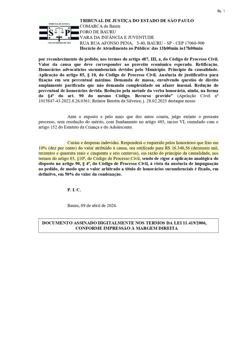 Decisão judicial favorável anonimizada do estado de São Paulo